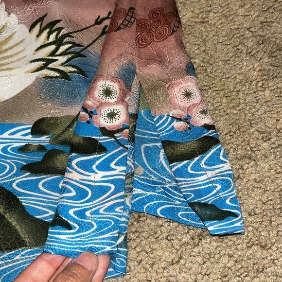 Citron Santa Monica Asian Floral Mandarin Notch Collar Silk Kimono Blouse 3X - Picture 5 of 8